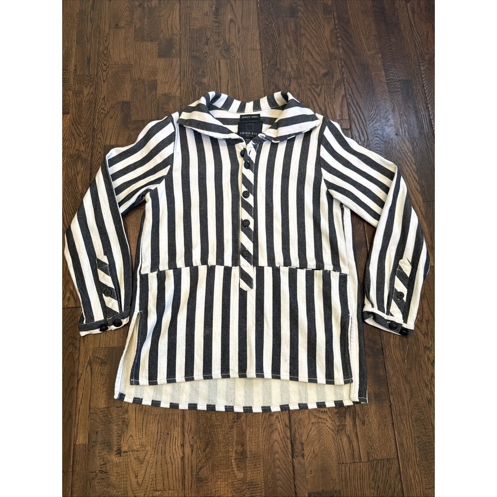 Fried Rice NYC Striped Pullover Shirt Jacket Japanese Fabric Black White Small